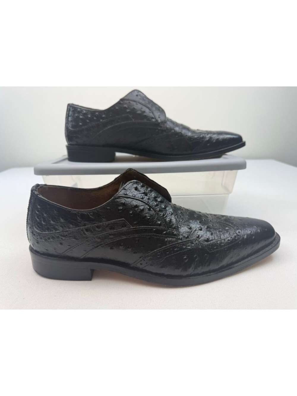 🖤NIB! STACY ADAMS- Ostrich Embossed Leather Wingtip Oxfords